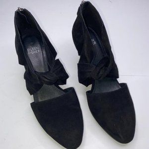 EILEEN FISHER Mary Knotted Black Suede Heel Pumps